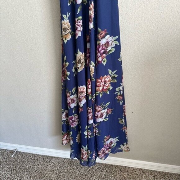 Lulus Always There For Me Navy Blue Floral Print Wrap Maxi Dress Size XS - Picture 6 of 11